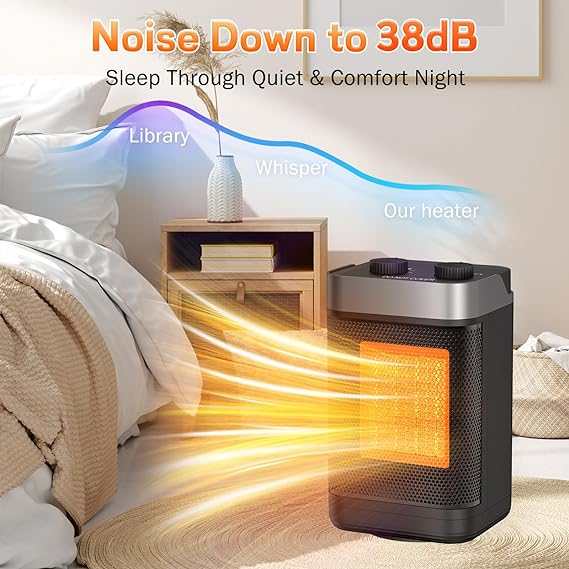 Space Heater, 1500W Portable Heater, 60°Oscillating Electric Heater for Bedroom Office Indoor Use (Black)