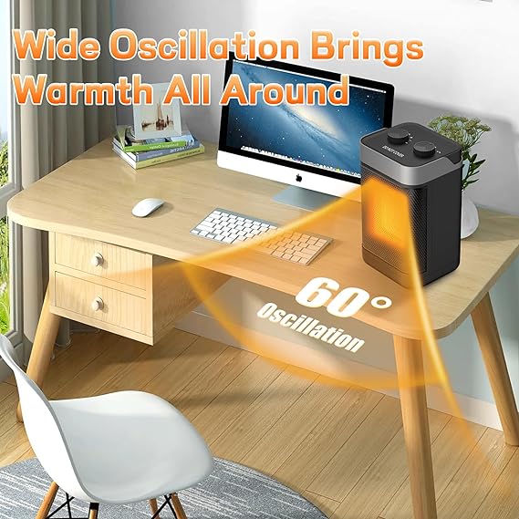 Space Heater, 1500W Portable Heater, 60°Oscillating Electric Heater for Bedroom Office Indoor Use (Black)